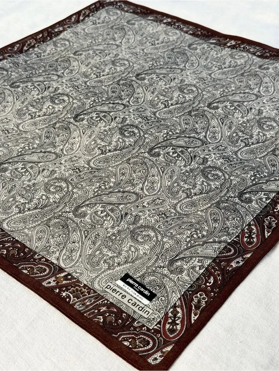 Vintage Pierre Cardin Brown Paisley Cotton Bandana Head Scarf Made in Japan