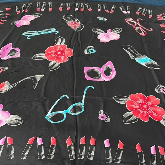 Chic Black Scarf with Red and Pink Accents