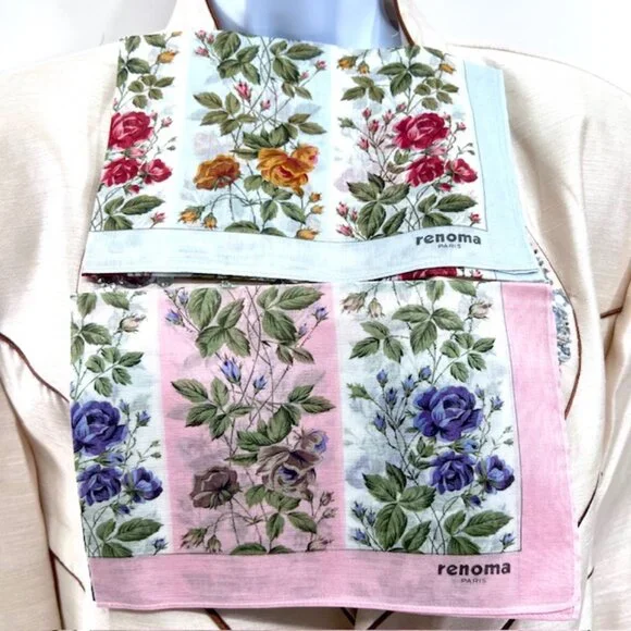 New Set of 2 RENOMA Paris Handkerchief , coton 17