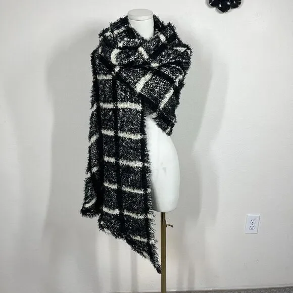 Johnston Murphy Scarf Womens One Size Black Plaid Knit Winter Wrap Shawl Cozy