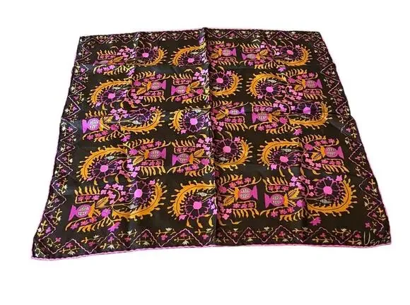Vera Neuman Scarf 22x22” VTG All Silk Hand Rolled Japan Pink Orange Brown