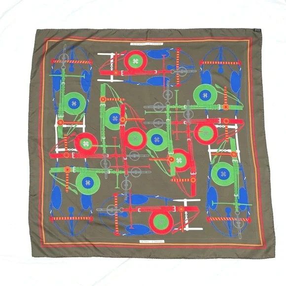 Hermes Brides et Frontaux Silk Scarf Women 90cm Green Excellent Equestrian Print