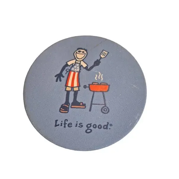 Coasters Set of 4 Life is Good Grilling USA Jake Absorbent Stone Cork Bottom