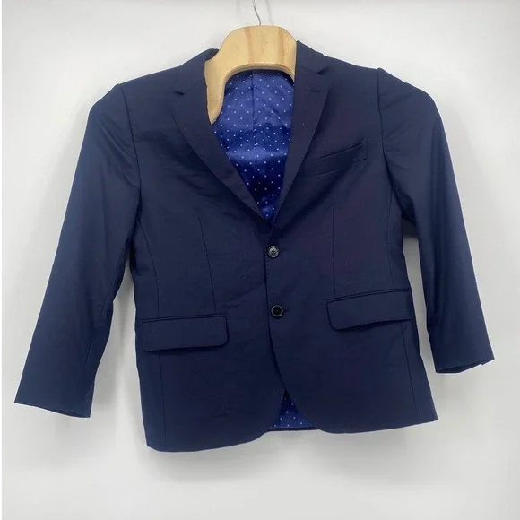 Unbranded Navy Blue Blazer Boys Size 6 Polka Dot Lining Formal Suit Jacket Coat