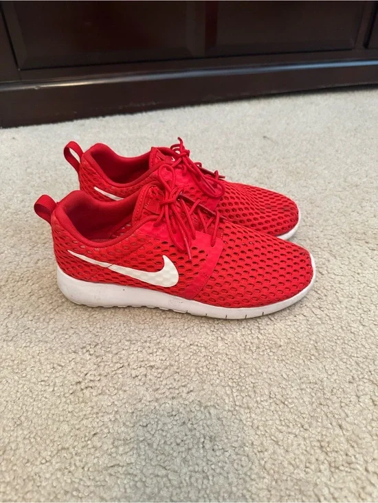 Nike Kids Red Mesh Sneakers with White Swoosh