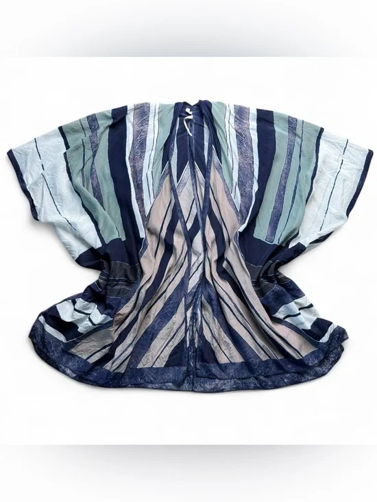 Soft Surroundings 100% Silk Kimono Cover Up Blue Green One Size