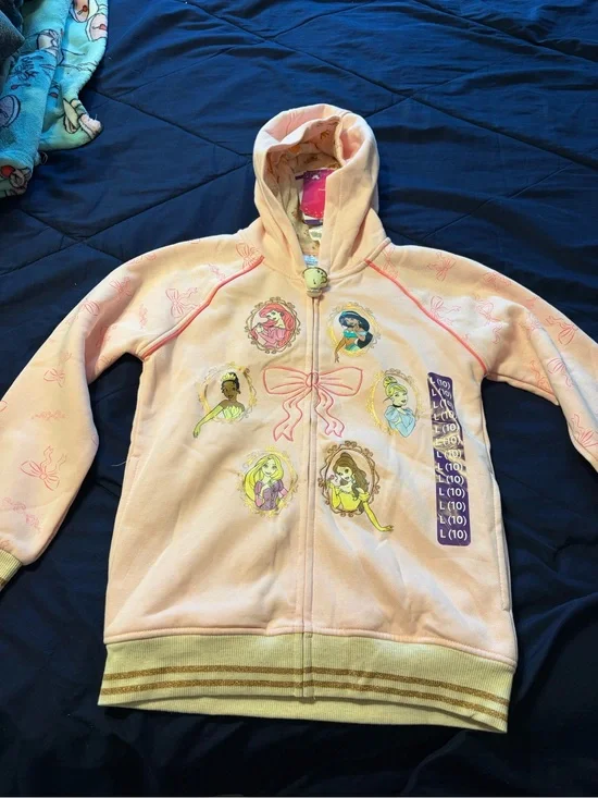 Disney Girls Light Pink Hooded Princess Zip-Up Sweatshirt