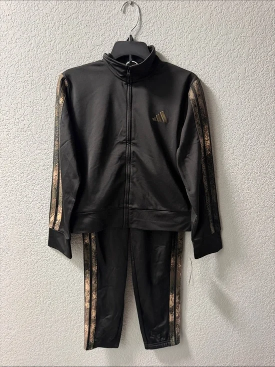 adidas Kids Black Track Jacket & Pants with Rose-Gold Stripe Detail