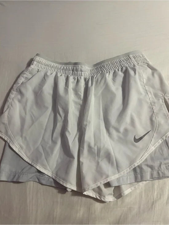 Nike Women’s White Athletic Running Shorts with Silver Swoosh