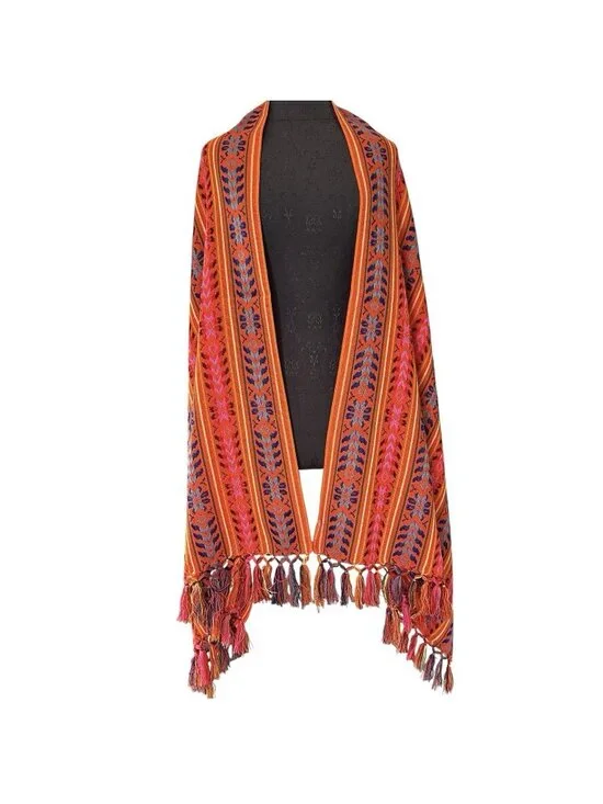 Delmex Mexican Orange Rebozo Shawl Wrap Throw Blanket Southwestern Western Boho