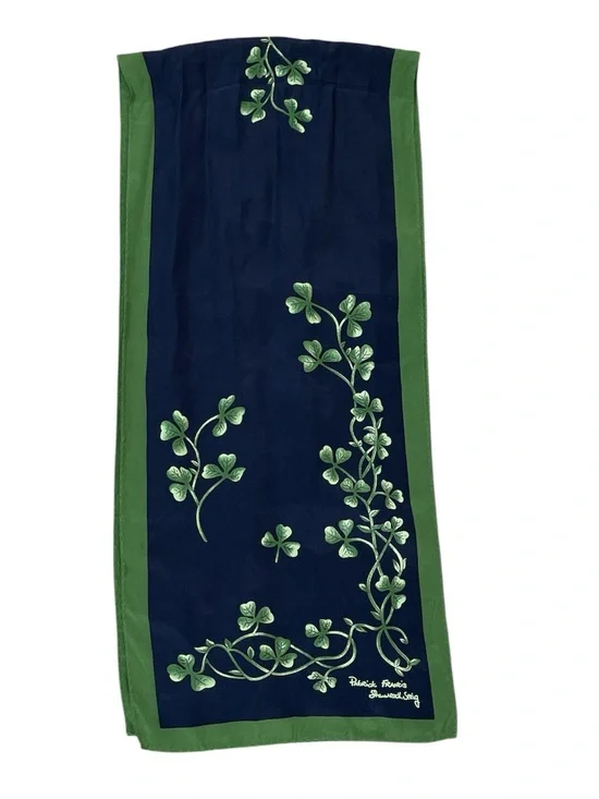 Patrick Francis Shamrock Sprig Silk Scarf Navy and Green Celtic