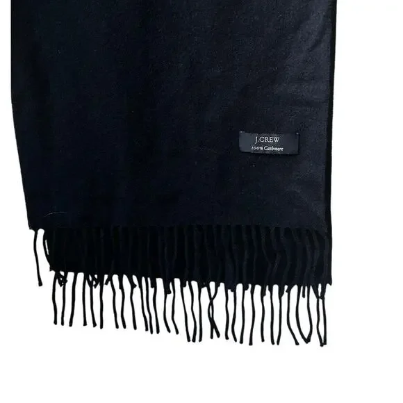 J.Crew 100% Cashmere Dark Blue Fringe Winter Scarf Classic Luxury Navy