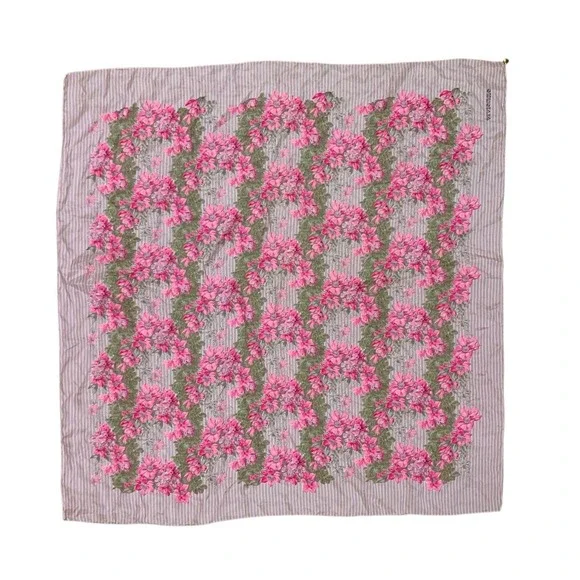 Vivienne Westwood Silk Floral Stripe Scarf Pink Boho Spring Lightweight 33x33