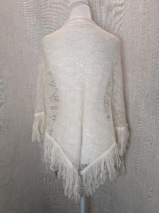 Vintage Desco Cream Shawl with Fringe - Japan