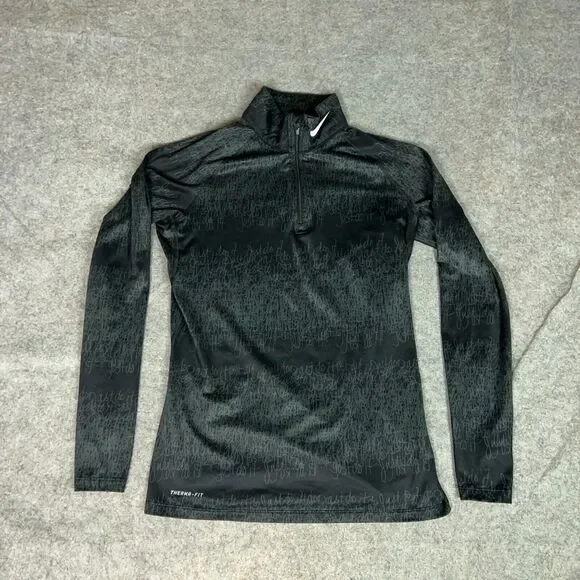 Nike Womens Pullover Large Black Gray Performance‎ Therma Fit Swoosh Athleisure