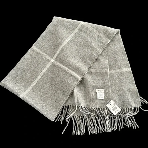 NWT J‎ Crew Womens Light Gray Plaid Oversized Blanket Scarf Wrap Cozy Winter New