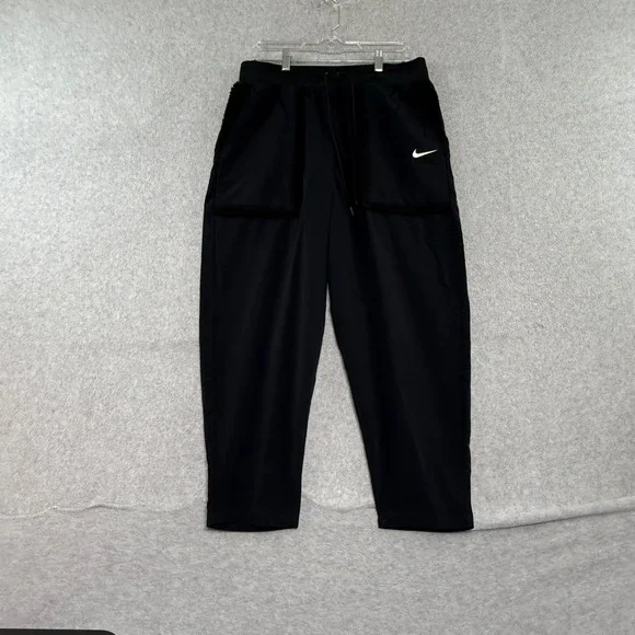 Nike Women's Sportswear Essential Woven High-Rise  Large L Pants Black  Faux Fur
