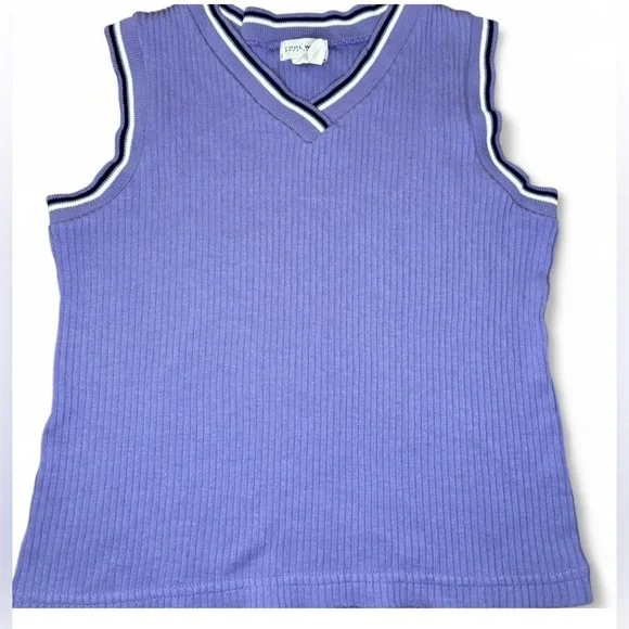 Vintage Y2K Cool Wear Kids Lavender Ribbed Knit Sweater Vest Size XL (14/16)