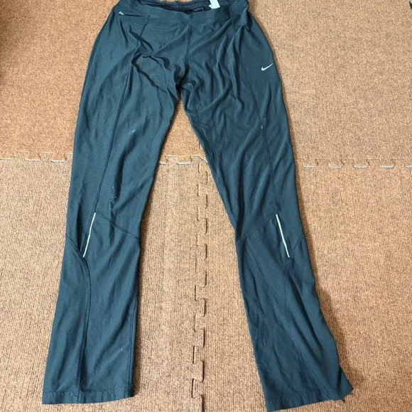 Nike Dri-FIT Women Black Running Pants Ankle Zip Reflective Athletic‎ Leggings M
