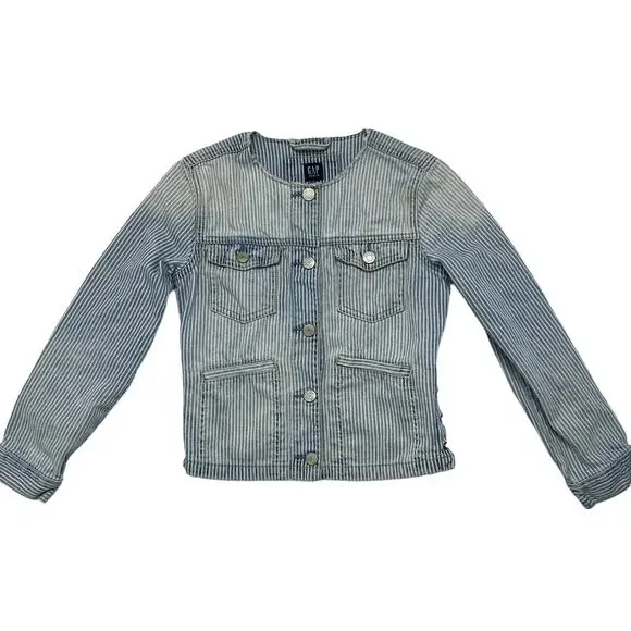 GAP KIDS Railroad Stripe Denim Jacket Size Large 10-11y Girls Lace Up Side Blue
