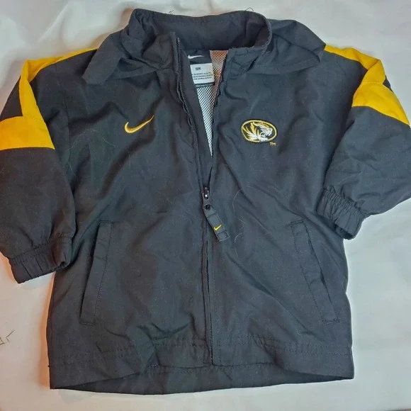 Mizzou Tigers Nike Windbreaker Jacket 18month Black‎ Yellow Full Zip Logo Swoosh