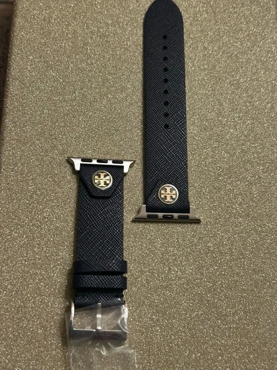 Tory Burch Safiano Leather Apple Watch Band 38-40mm NWOT Navy Color