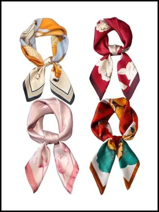 4PCS Silk Feeling Neck Scarf Bandanas for Men and Women, Fashion Neckerchief