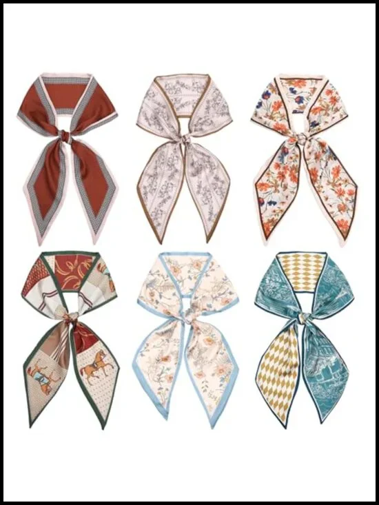 6 Pack Satin Head Scarves, Lightweight Silky Long Thin Scarf for Hair Neck