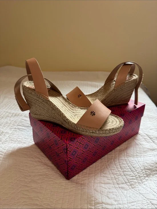 Tory Burch Tan Espadrille Wedge Sandals