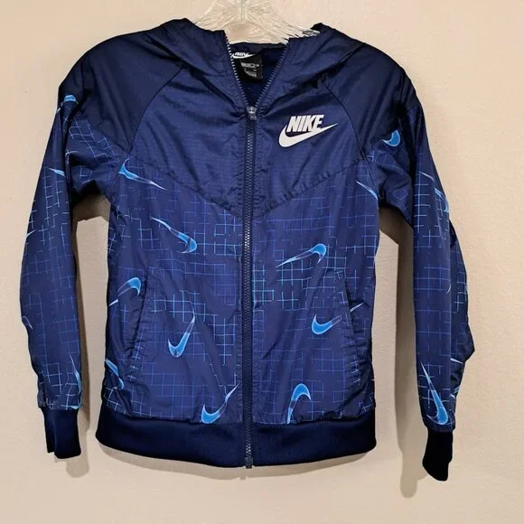 Nike Kids Small Windbreaker rain jacket Loose Fit‎ blue with full zipper
