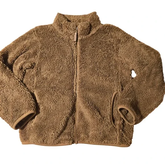 Uniqlo Kids Fuzzy Fleece Full Zip Jacket‎ Brown Comfy Casual Outerwear