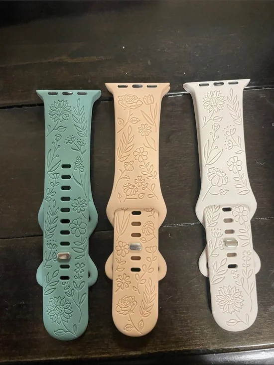 Silicone Floral Apple Watch Band — Sage, Beige, and Cream