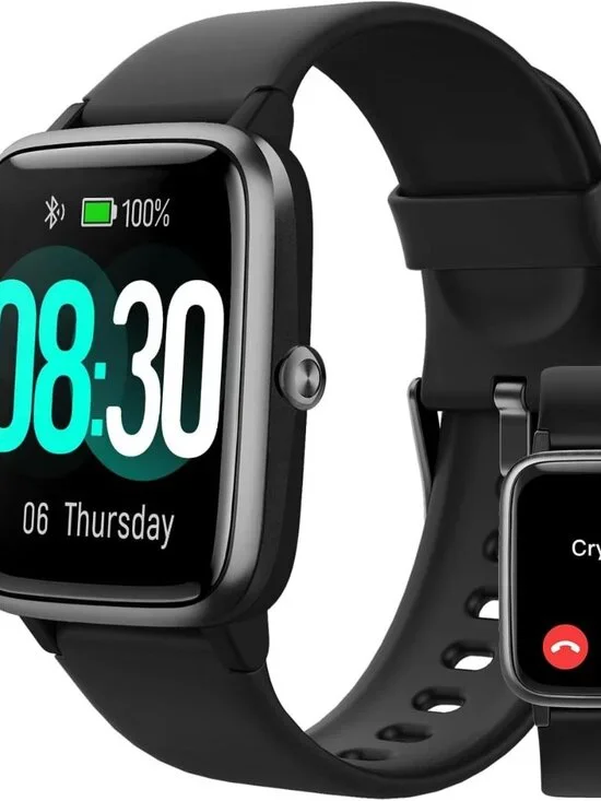 Black Smartwatch with Silicone Band and Color Display