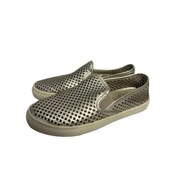 TORY BURCH Metallic Gold Size 6 Perforated Leather JESSE Slip-on Sneakers Flats