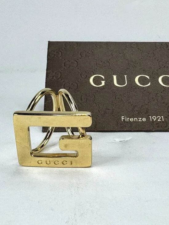 Vintage Gucci Gold Tone G Logo Double Loop Scarf Ring Holder GS865