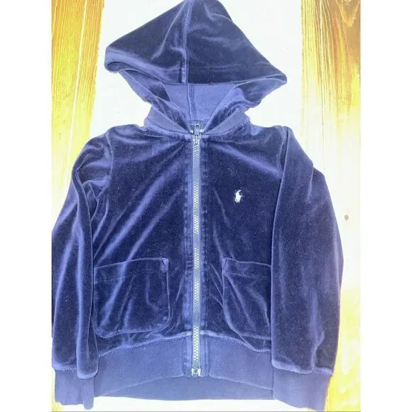 Ralph Lauren velour zip-up hoodie jacket Blue girls size 5 toddler