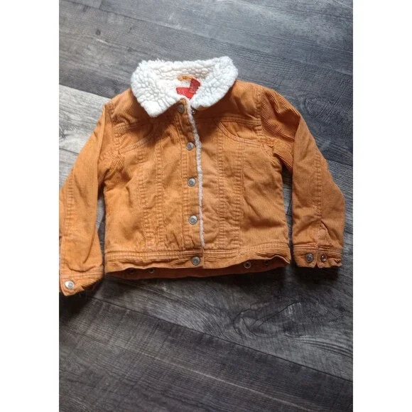 Children's Place Girls XS (4)  Orange Corduroy Jacket With Faux Shearling Lining