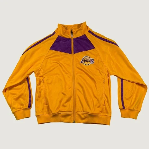 Majestic NBA Los Angeles Laker Track Jacket Gold Purple Youth Size M Full Zip
