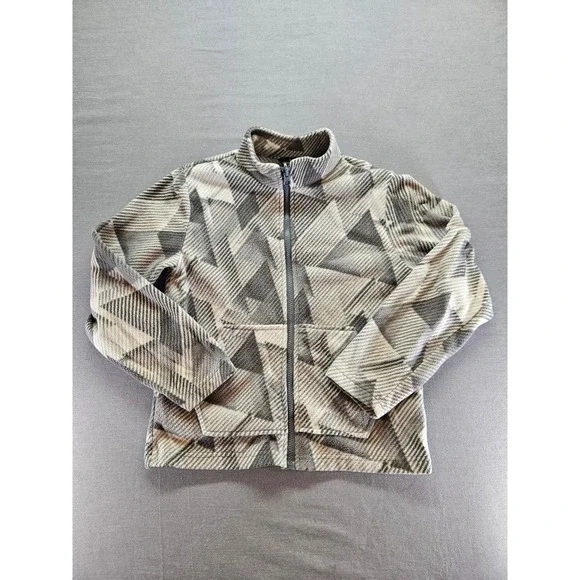 Eddie Bauer Kids Fleece Jacket Full Zip Geometric Abstract Print Grey