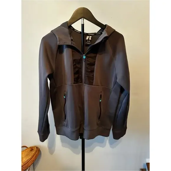Boys 14-16 Russell Athletic Dark Gray Full-Zip Hooded Jacket with Teal Accents