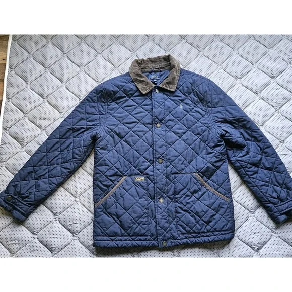Polo Ralph Lauren Boys XL 18/20 Quilted Jacket Navy Blue Barn Coat Corduroy...