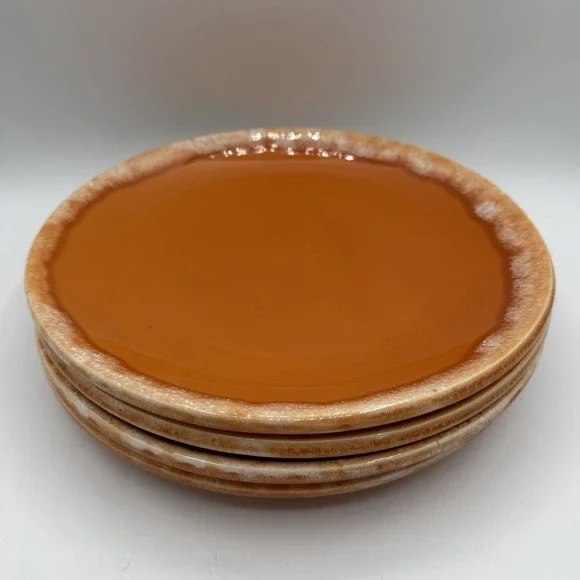 Set of 4 Vintage Hull Tangerine Orange Drip Glaze Dinner Plates 10.5