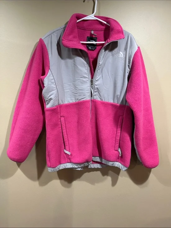 The North Face Pink and Light Gray Kids' Puffer Fleece Jacket