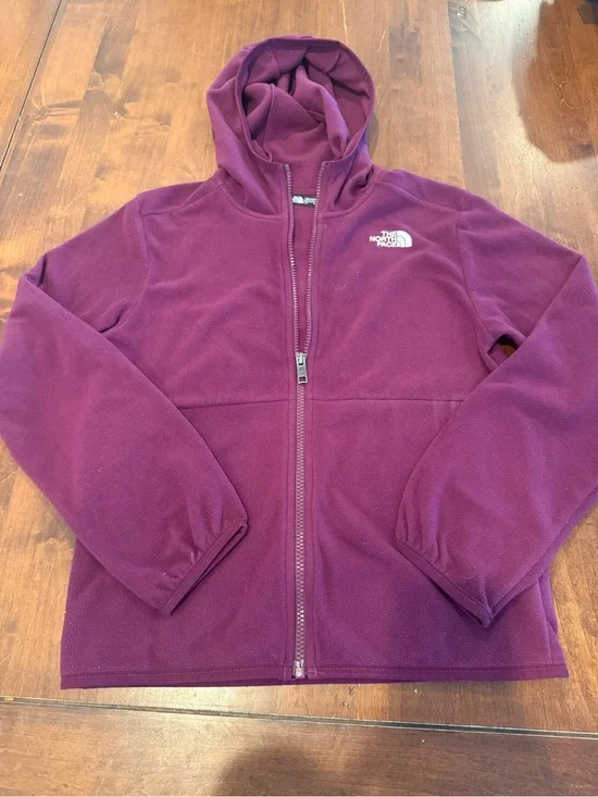 The North Face Girls L 12 Hooded Full Zip Fleece Jacket Burgundy Purple