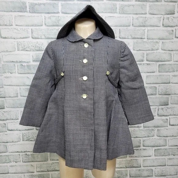 Vintage 60s Toddler Coat & Hat Set Size 3 Navy White Houndstooth‎ Bambury Mod