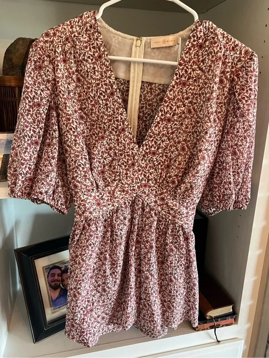 NEW Tory Burch Top Blouse Floral V-Neck Poof Sleeves 12