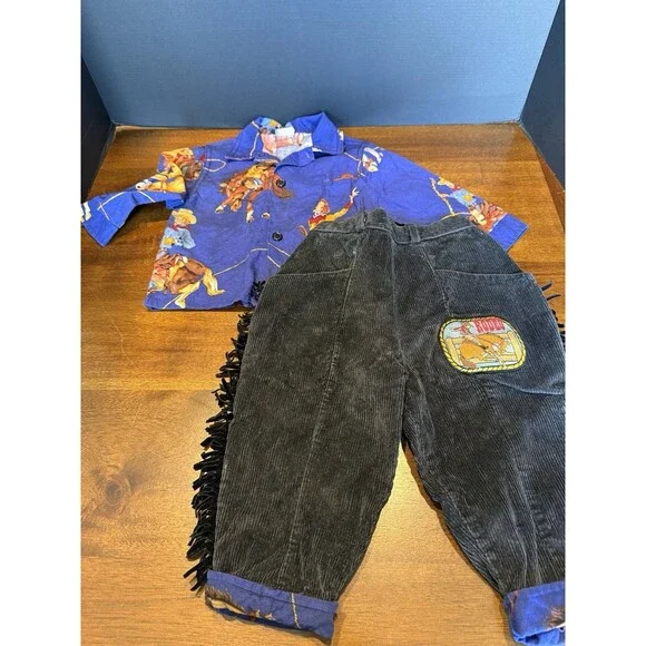 Vintage 90s Rodeo Print Shirt And Fringe Pants Size 18m