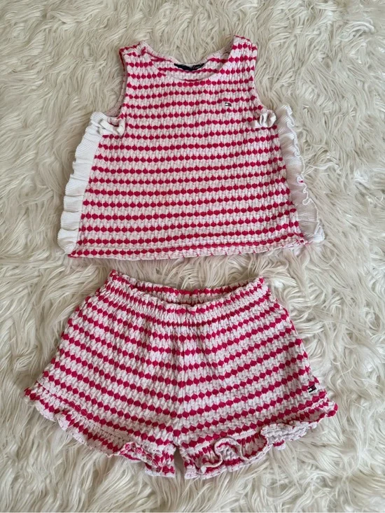 Tommy Hilfiger Girls 4T Pink White Textured 2-Piece Shorts Set