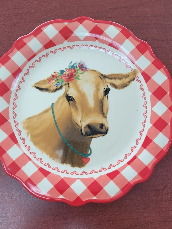 The Pioneer Woman Red and Cream Gingham Cow Salad Plate
