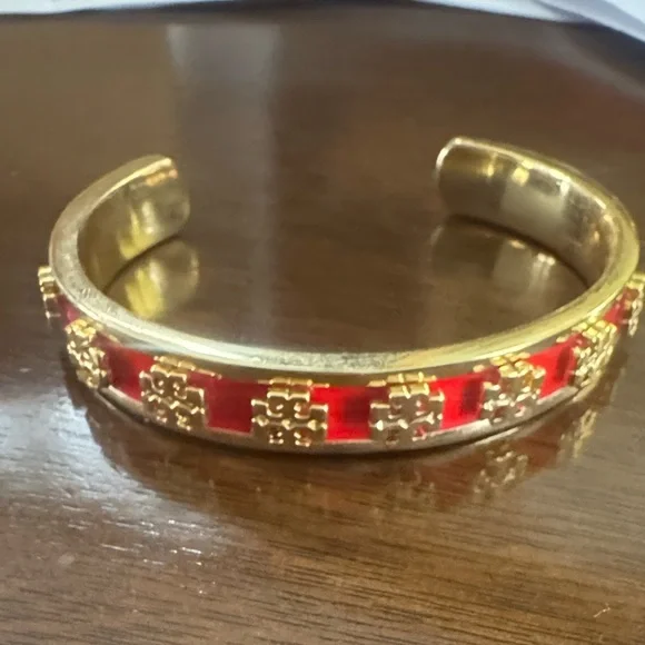 Tory Burch Red and Gold Cuff Bangle adjustable Bracelet New $129